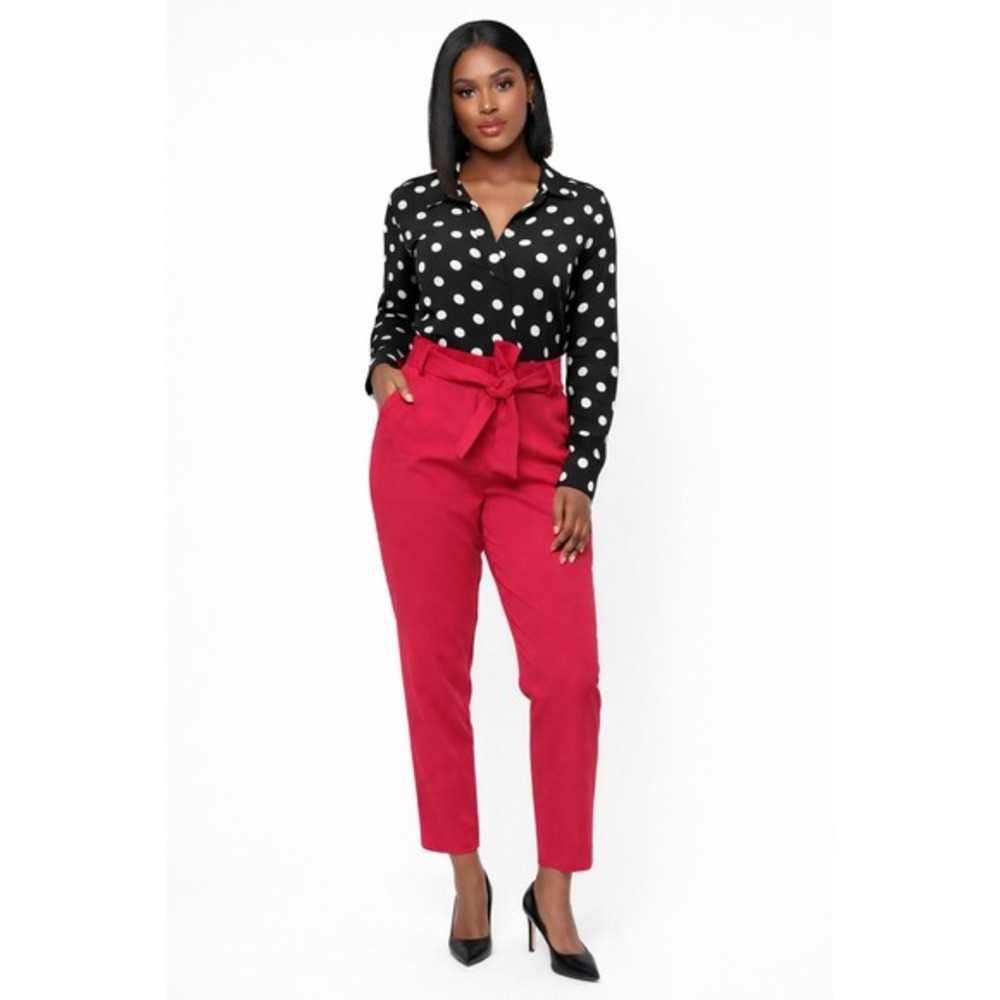 Ann Taylor Pink Belted‎ Waist Trousers Pants 12 Coquettish Preppy Academia 76-17